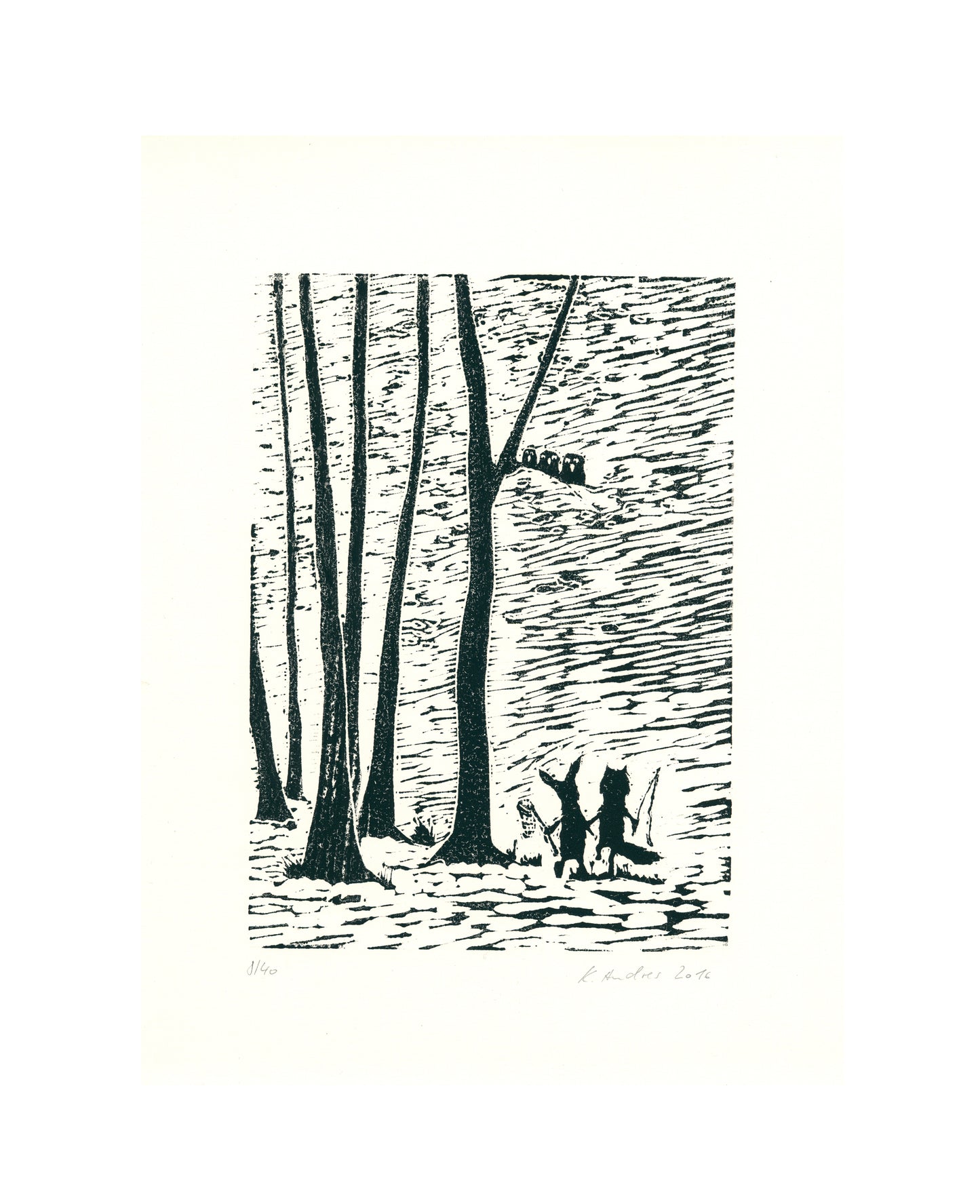 Druckgrafik "Fuchs und Hase"