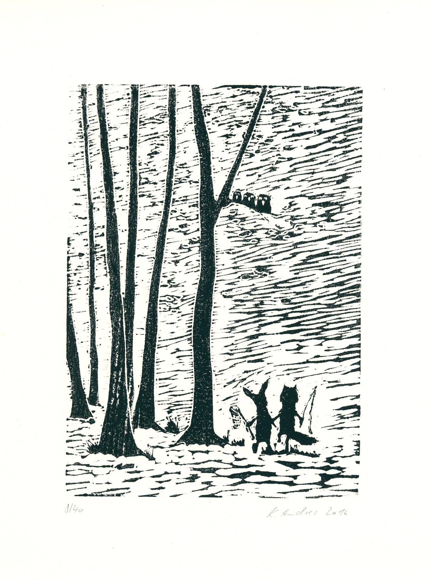 Druckgrafik "Fuchs und Hase"