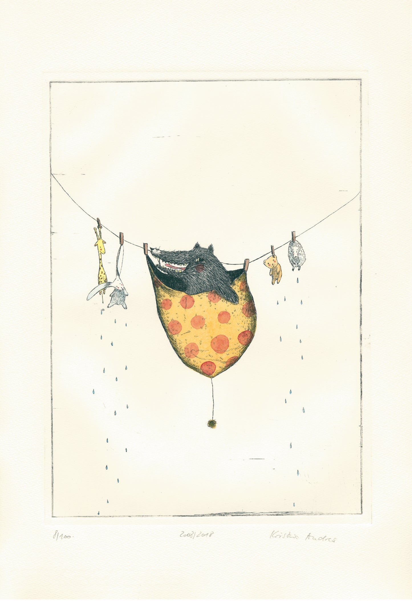 Druckgrafik "Wolf in der Mütze"