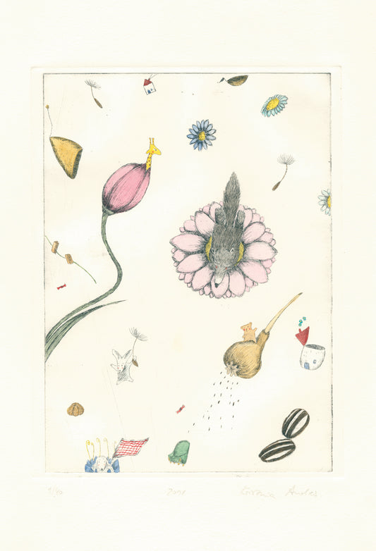 Druckgrafik "Wolf in der Blume"